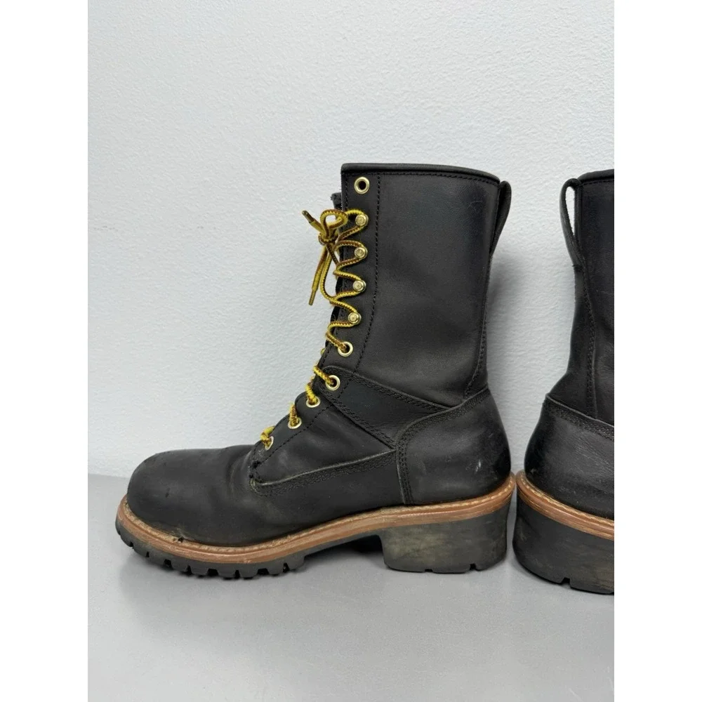 Work Zone Logger Boots Mens 8 Black Leather Waterproof Lace S950 Steel Toe 10